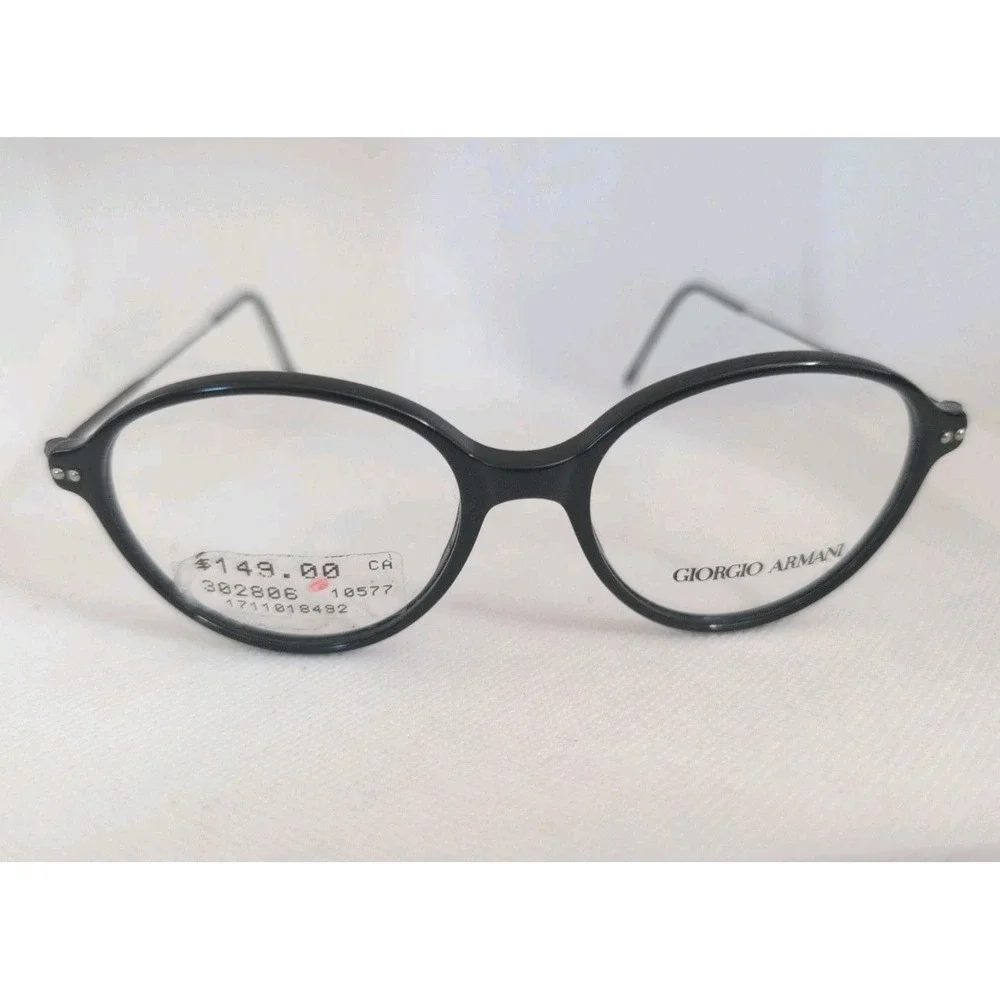 Vintage Giorgio Armani 374 181 Black Round Eyeglasses Frame 49-16-140 NOS Italy